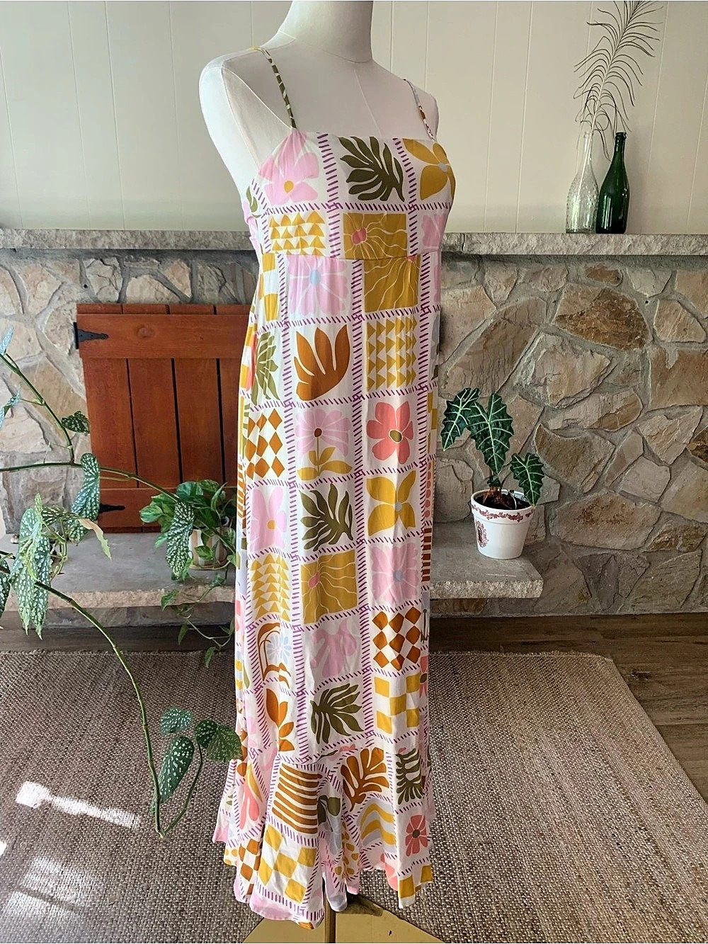 Paper Heart Maxi Floral Dress in Pink & Yellow Like New Size Small